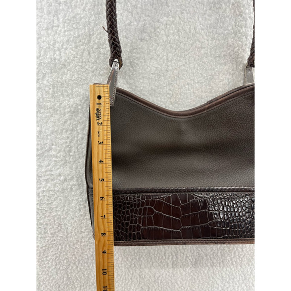 Brighton Womens Gina Hobo Satchel Handbag Brown Crocodile Embossed Snap Pocket S - Picture 3 of 11